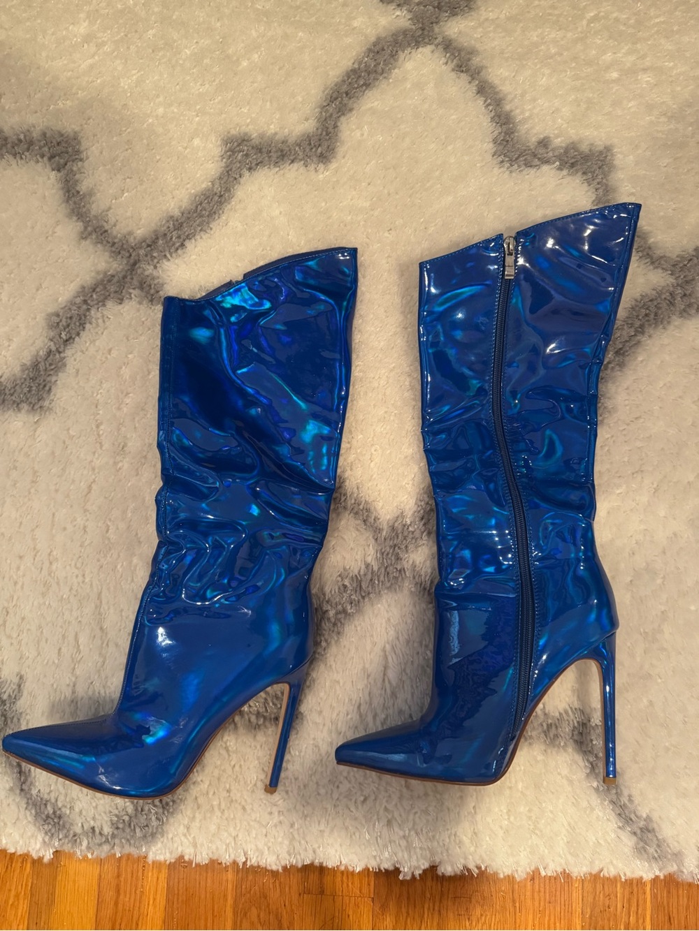 ASOS Electric Blue High-Gloss Knee-High Stiletto Boots